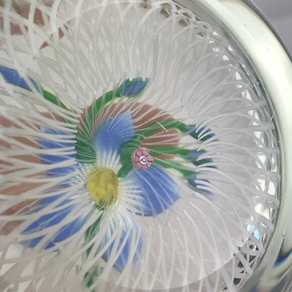 Perthshire 1984D Floral Spray Blue Lampwork Flower Spiral Latticinio Paperweight - Picture 10 of 13